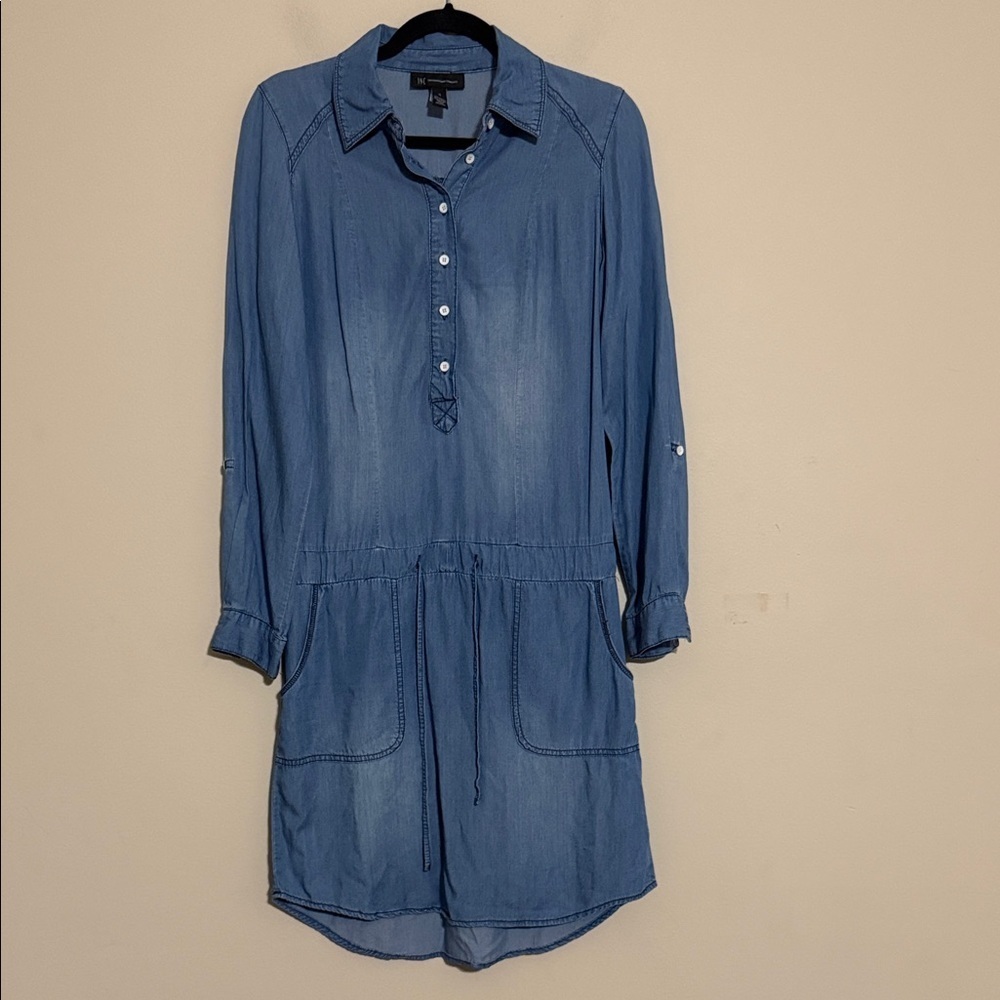 INC International Concepts Blue shirt Dress women 4 chambray vacation beach Y2K
